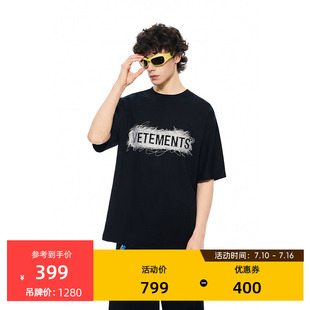 VETEMENTS新款双面料凉感潮流手绘涂鸦式logo男女短袖T恤66352222