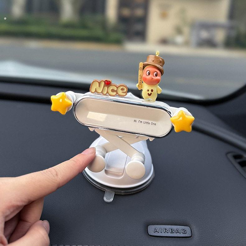 汽车中控台仪表台吸盘支撑架导航装饰可爱女新款车载手机支架摆件