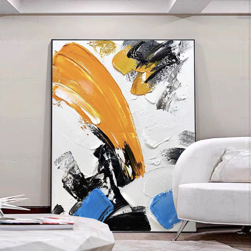 客厅沙发背景三联装饰画大幅挂画现代简约玄关抽象壁画手绘油画