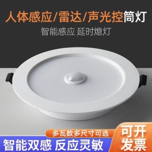 声光控智能人体感应LED灯雷达感应筒灯嵌入孔灯商场工程物业家用
