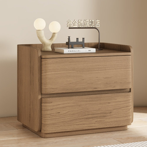 鑫企航全实木马鞍皮床头柜