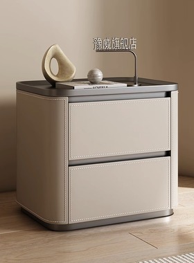 2025新款简约现代创意轻奢高级感主卧网红全实木床头柜窄边小茶几