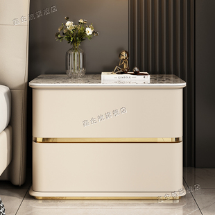 轻奢2025新款 床头柜 高档别墅现代简约高级感落地天然岩板设计师款