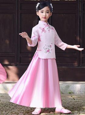 民新款乐洲宠儿装女学生装校服套装古筝演出服大童中国风女童古装