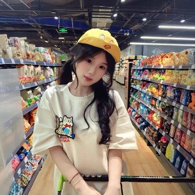 2025夏季新款卡通小狗魔术贴短袖t恤女宽松慵懒风学生潮牌ins上衣