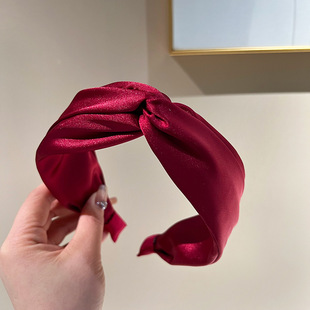 新年酒红色缎面打结高颅顶发箍2026新款高级感贵气红色头箍发卡女