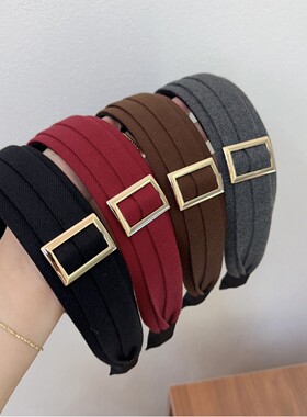 新年红色鎏金方扣发箍2026新款韩国高级感时尚配大衣好看气质发箍