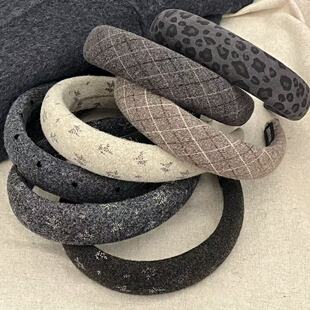 呢大衣搭配发饰灰色系毛呢格纹雪花发箍高颅顶头箍高级感气质发卡