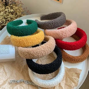 加宽加厚羊羔毛发箍2025新款红色显白毛绒高颅顶宽边洗脸压发发卡