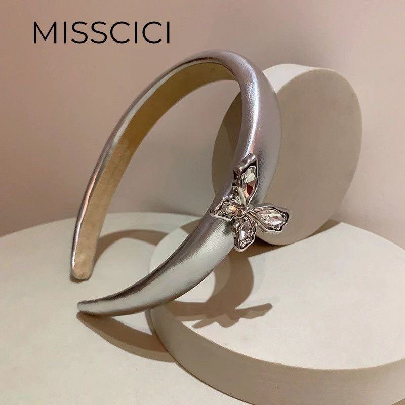 韩国新款高级感银色皮发箍