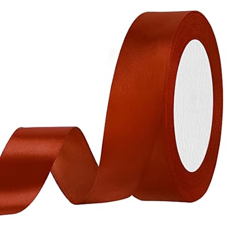 Double Face Polyester Satin Ribbon Rust Red，1” x Continuo