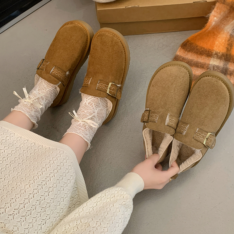 加绒勃肯鞋女2025新款秋冬厚底雪地靴冬季一脚蹬毛毛棉鞋