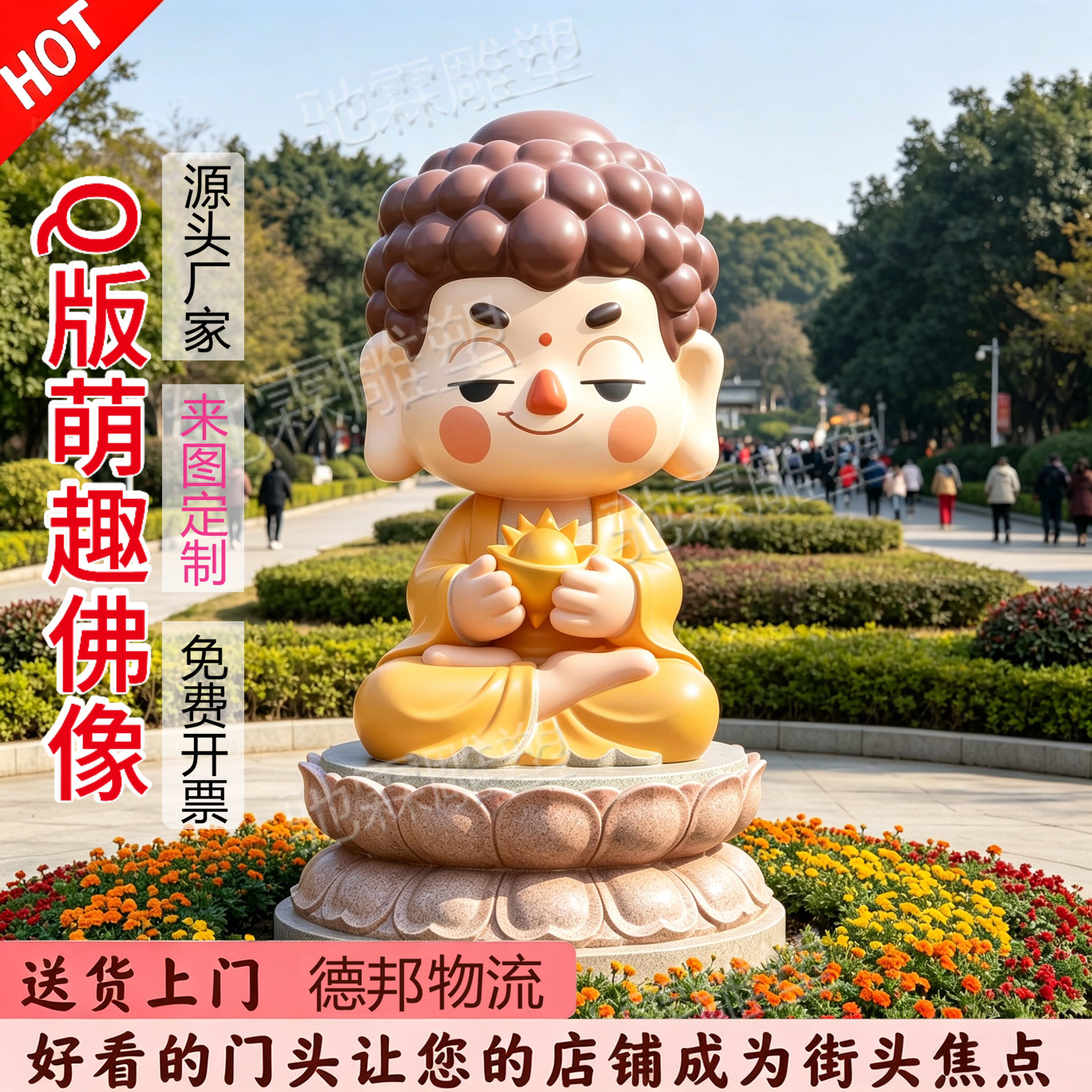 玻璃钢Q版萌趣卡通佛像雕塑公园文旅景区创意美陈打卡引流装置摆图片