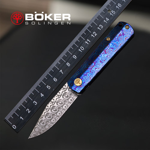 德国原装进口boker博克收藏限量大马士革折叠刀迷你小工具刀BRLW
