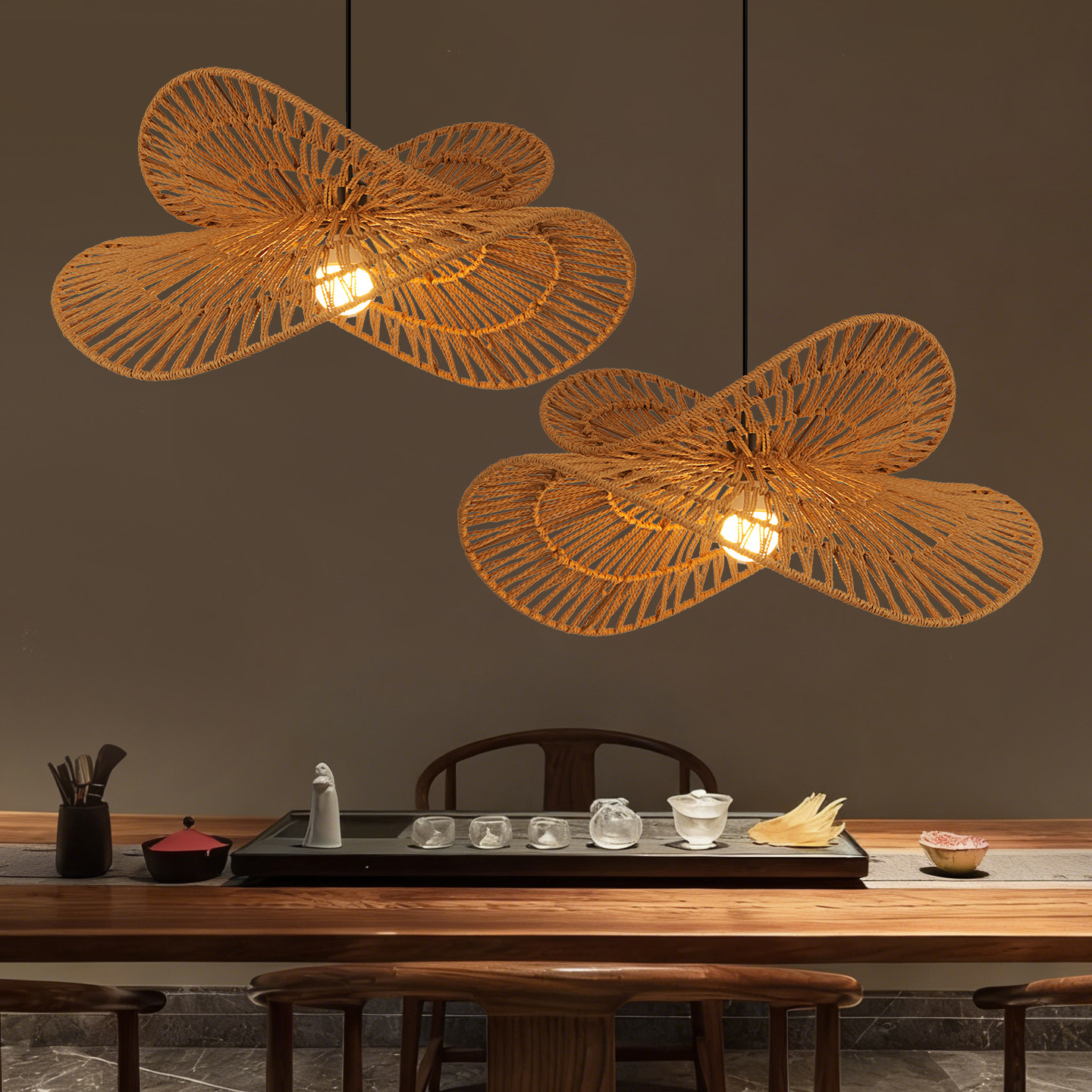 日式复古麻绳编织餐厅吊灯侘寂风民宿卧室禅意茶室艺术纸艺吊灯,家装灯饰光源,餐厅吊灯,淘宝优惠券,粉丝福利购,淘宝优惠卷