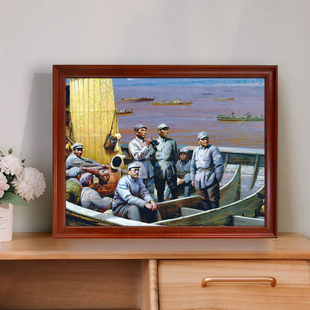 东渡黄河--朱德红军长征途中爱国红色党建复古餐厅壁画老人房装饰