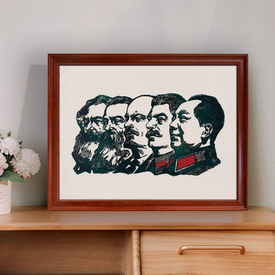 五位导师插画马恩列斯毛墙画书房