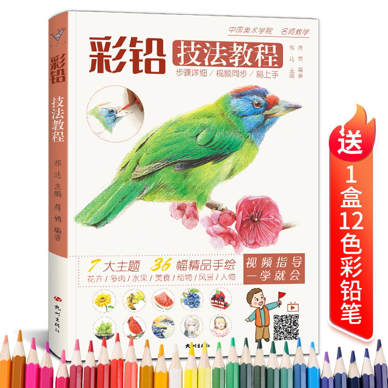彩铅技法教程 自学零基础入门彩铅教材临摹本专业上色手绘多肉花鸟动物动漫画人物风景绘画画册集美术艺术正版教程书籍