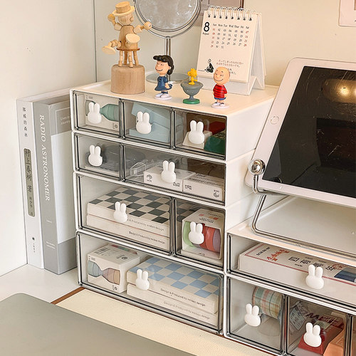 兔柄叠加收纳盒透明可视