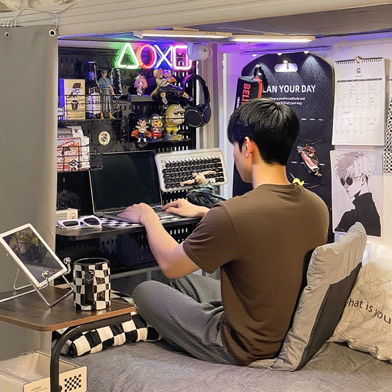 床头悬空置物架洞洞板上铺改造