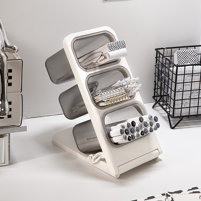 斜插笔筒桌面文具收纳盒学生办公室工位置物架书桌马克笔桌上笔架