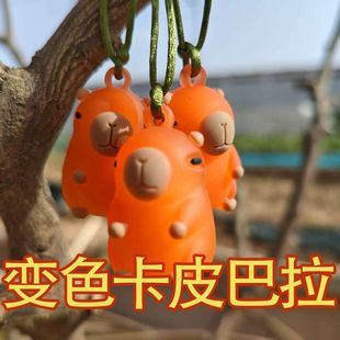 紫外線變色卡皮巴拉公仔汽車玩具遇光變色卡通創意小型掛件a