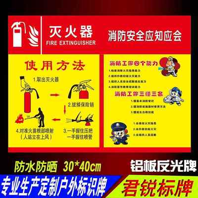 灭火器使用方法标识牌 消防安全指示标识贴纸反光室外 消防标志牌