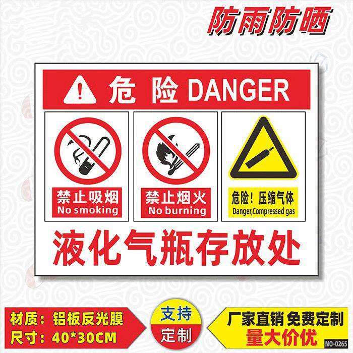 禁止吸烟区标识牌液化气瓶存放处标识牌危险压缩气体气瓶暂放区警示警告标志牌严禁烟火消防安全提示牌定制