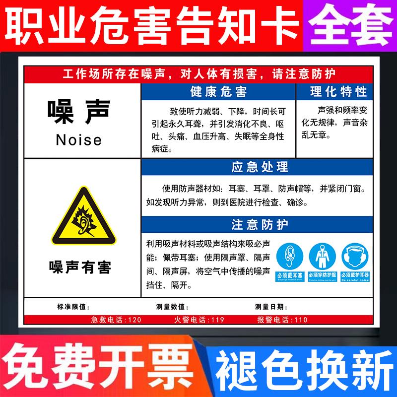 职业危害告知卡噪声粉尘职业危害告知牌职业病危害警示标识工厂车间职业卫生安全生产警示标志牌贴纸定制0726