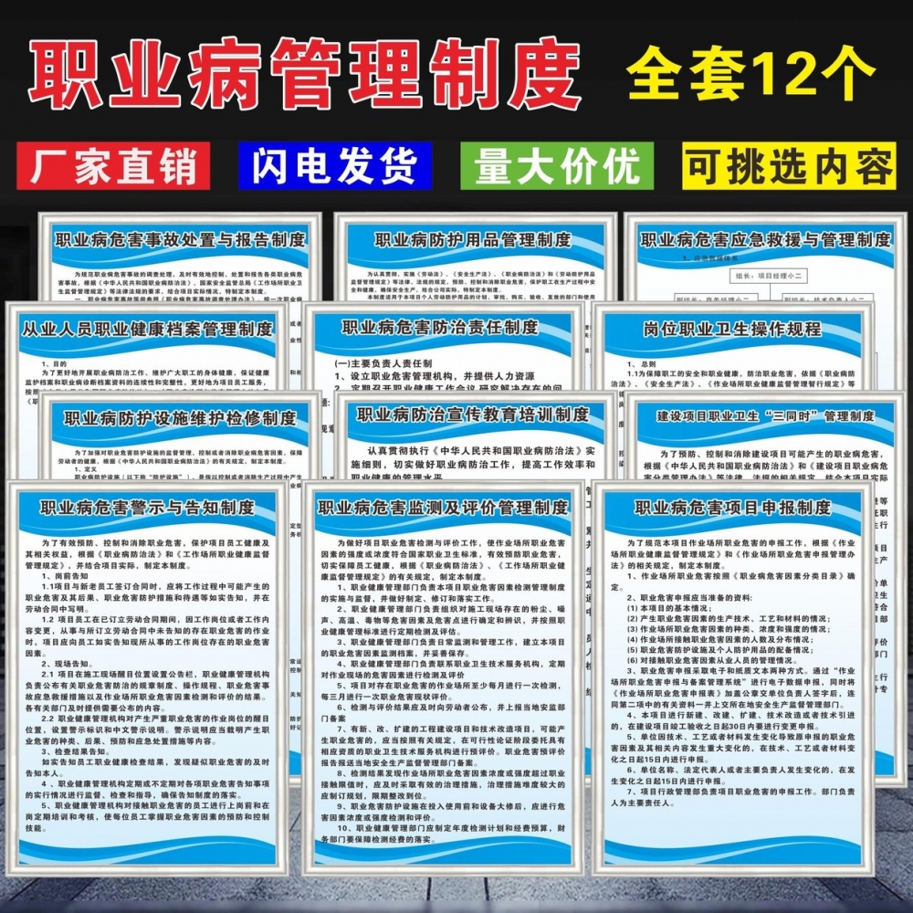 职业病危害责任制度12项宣传教育培训制度职业病防护制度牌上墙岗位职业操作规程职业病防范规章制度