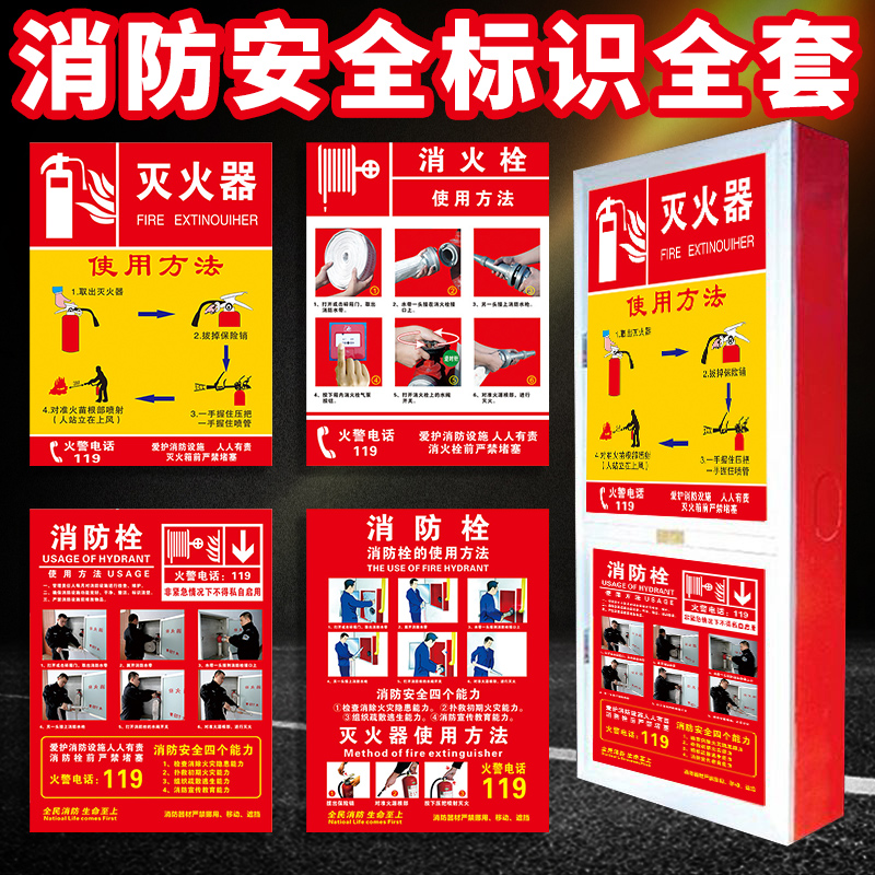灭火器使用说明消火栓使用方法消防安全标识标志牌灭火器放置点使用方法指示牌防雨防晒贴纸