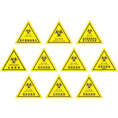 医院卫生院医疗废物标贴 生物危害感染损伤性儿童请勿靠近 医疗暂存间贮存点禁止吸烟饮食当心电离辐射牌
