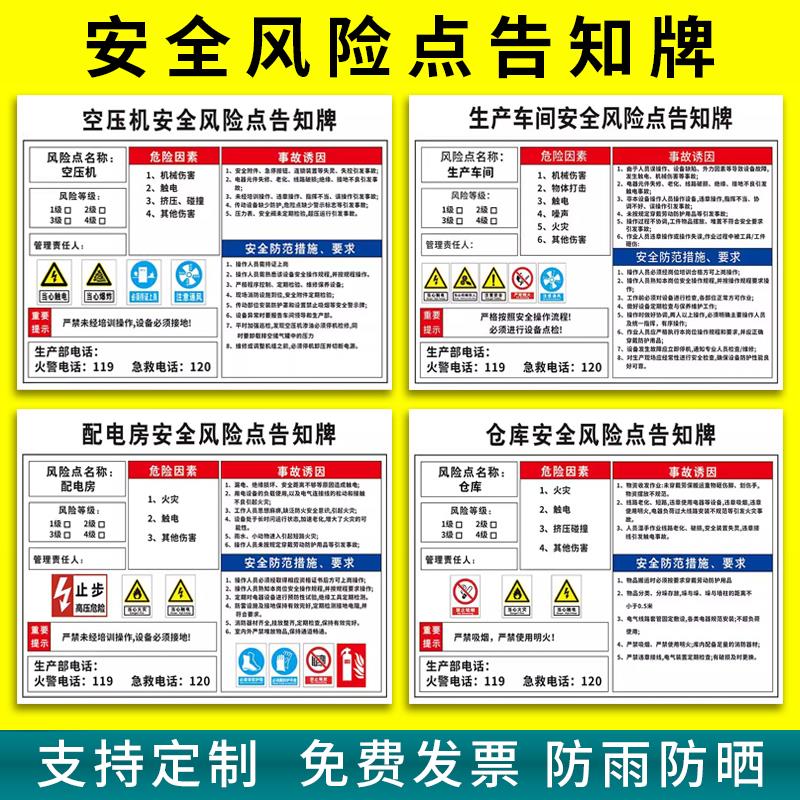 风险告知牌仓库锅炉房行车配电室车间安全风险点告知牌压力容器车床空压机岗位风险告知卡生产设备警示标识牌