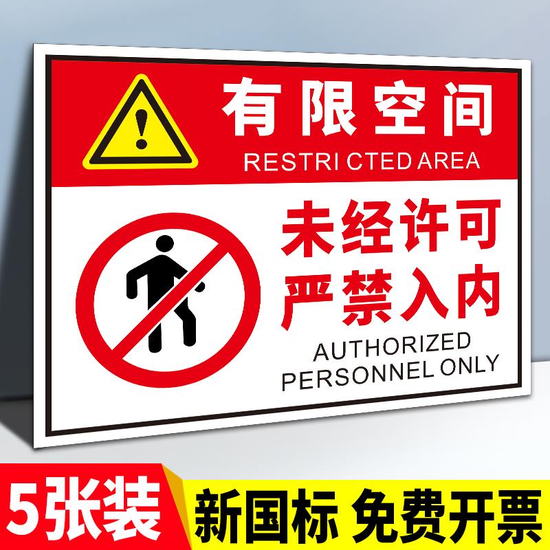 有限空间警示标识牌作业安全风险告知牌受限密闭空间告示指示牌未经许可严禁提示警告知牌墙贴纸挂牌标志定制