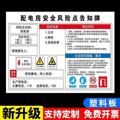 配电房安全风险点告知牌标识牌配电箱配电室安全警示牌岗位风险点告知卡危险源告知牌机械设备安全标志定制