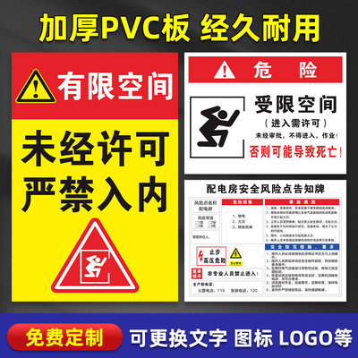 有限空间警示标识牌安全告知牌工厂密闭空间标识标志牌受限空间警示牌有限空间作业安全告知牌冷库指示牌贴纸