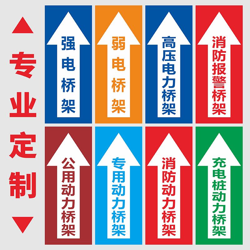 强电弱电桥架标识贴纸高压电力桥架标识消防报警桥架充电桩动力桥架管道流向箭头标识牌色环警告提示标签定制