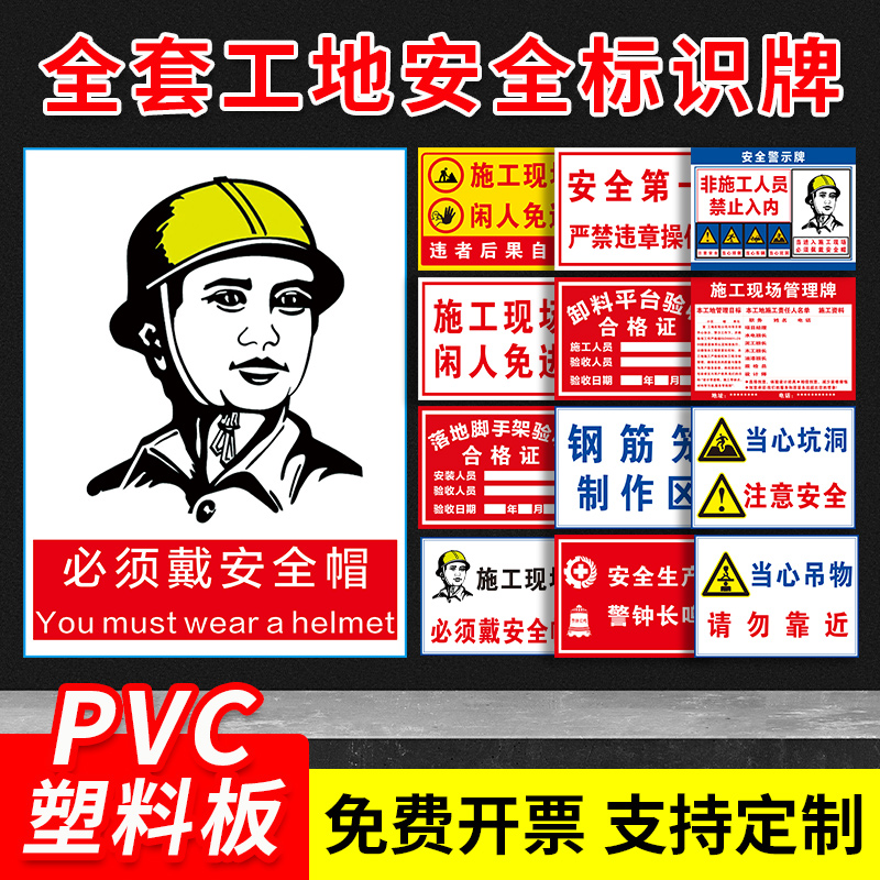 建筑工地安全标识牌文明施工标牌基坑深坑危险请勿靠近警示牌戴安全帽注意安全标识牌当心高空坠物安全提示牌