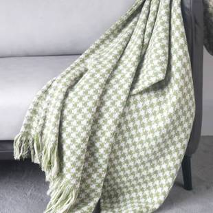 高档轻奢墨绿色沙发毯 床尾巾床尾毯浅绿色样板间搭毯 搭巾针织床