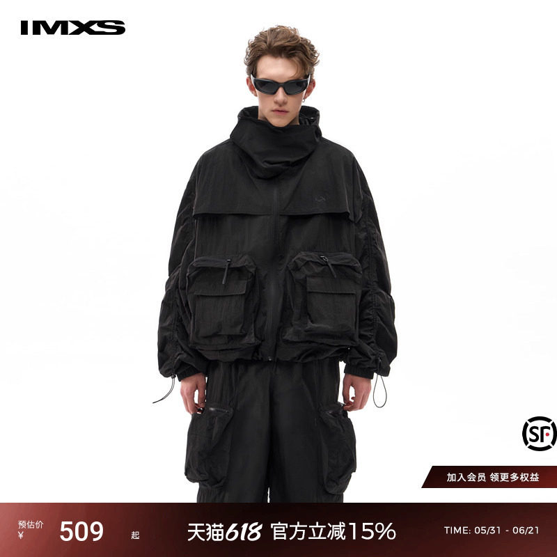 IMXS立体大口袋夹克外套机能赛博朋克轻户外战术轻量化黑色上衣