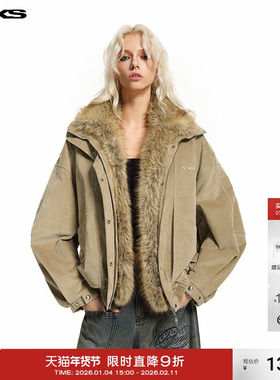 IMXS可拆卸毛领棉服卡其色植绒加棉夹克保暖厚外套男女款25年新款