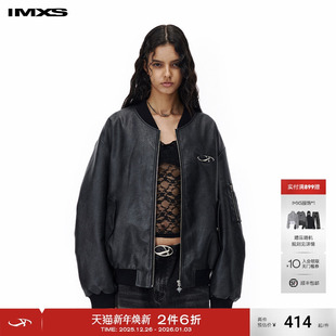 IMXSPU皮衣男女街头痞帅情侣拉链机车飞行员夹克修身 显瘦外套
