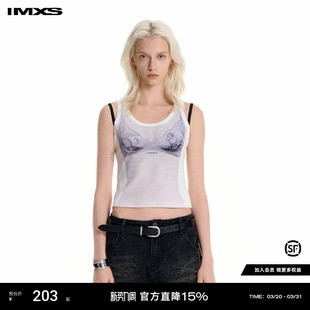 外穿背心2025年夏季 IMXS蕾丝印花假两件美式 复古吊带辣妹短款