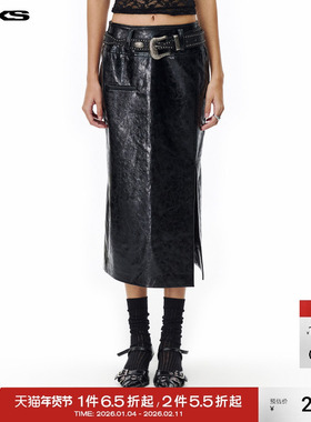 IMXS休闲半身裙棕色pu皮裙开叉秋冬中长款高腰显瘦直筒裙子包臀裙