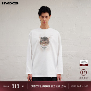 IMXS艺术娱乐 虎斑猫咪印花先锋潮流朋克风铆钉长袖T恤卫衣上衣