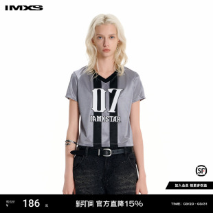 上衣2025年夏季 显瘦短款 足球泽西风辣妹字母印花修身 IMXS球衣短袖