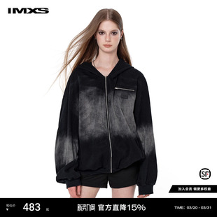 IMXS卫衣宽松休闲渐变美式 复古水洗做旧情侣连帽拉链外套