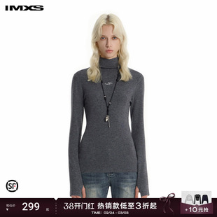 IMXS镂空露背修身显瘦基础款羊毛混纺高领针织衫毛衫女2025年新款