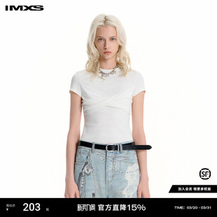 IMXS拼接抹胸T恤扭结小众设计感正肩显瘦性感短袖 女2025年夏季