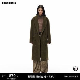 IMXS高端大衣女中长款 外套英伦风呢子大衣绿棕色 秋冬加厚新款